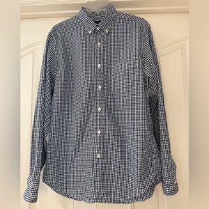 J.Crew Mens Gingham Button Up Long Sleeve Shirt Blue White Sz Medium Cotton